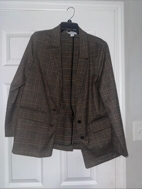 Plaid Single-Breasted Blazer in Brown & Black